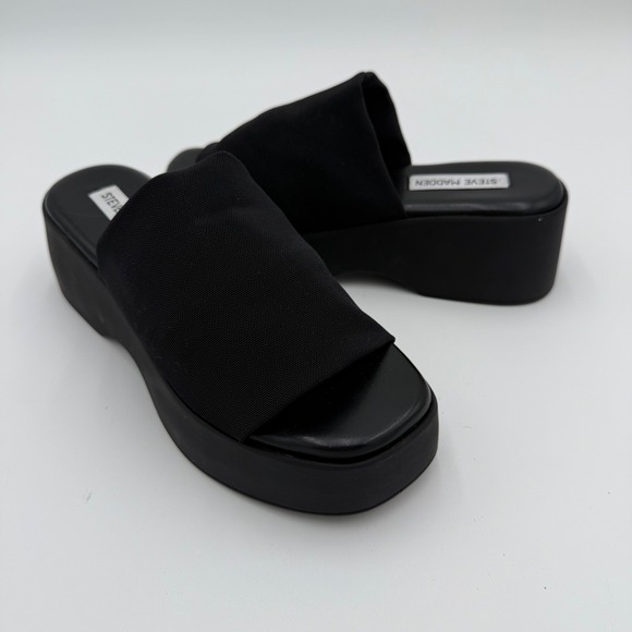 Steve Madden Y2K 90's Platform Chunky Slinky Slip On Slides Sandals Black 8 - Picture 1 of 7